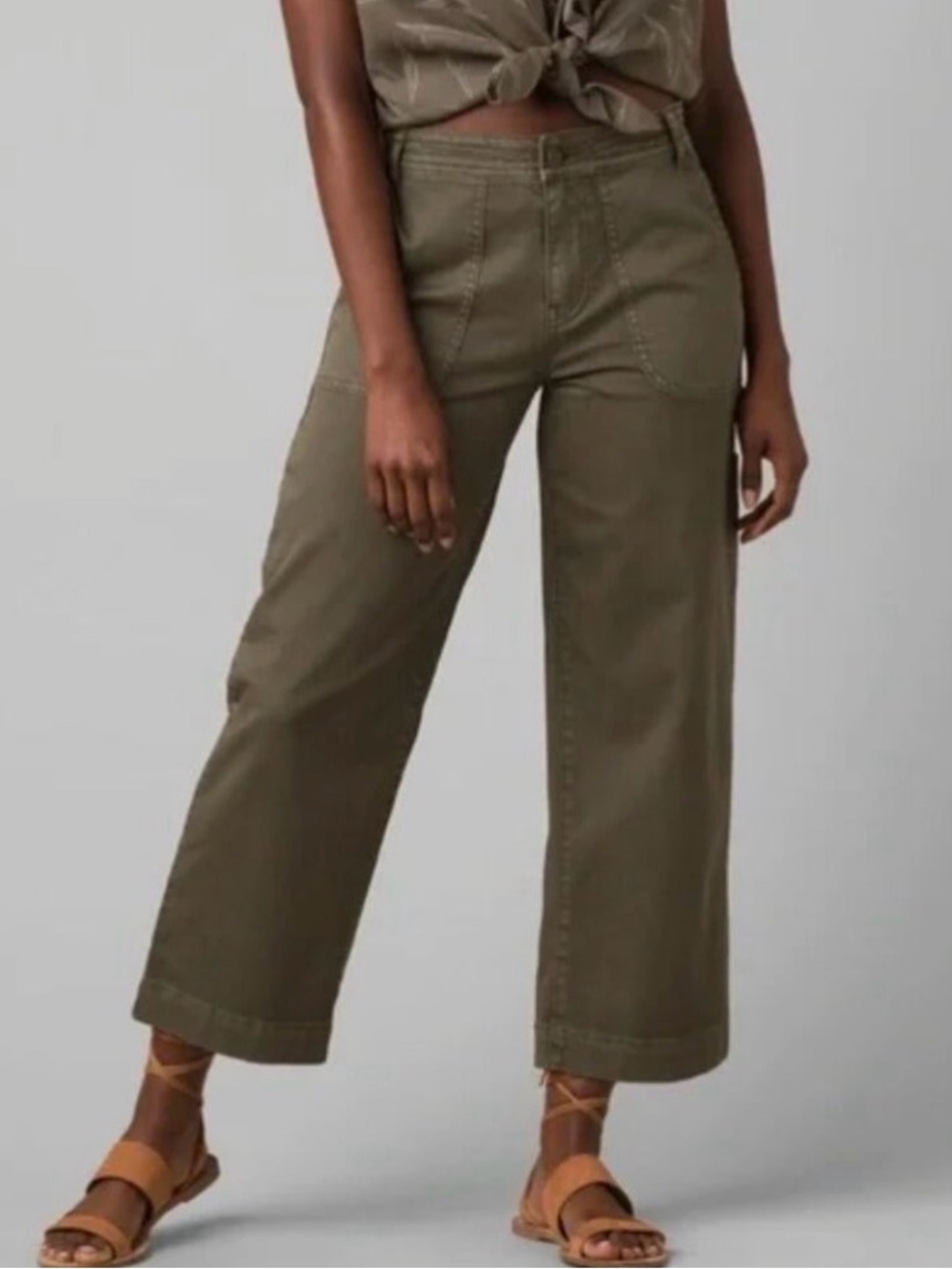 Prana Sancho Wide Leg Crop Pants in Rye Green